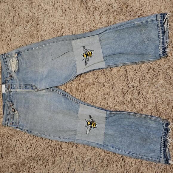 Free People Barber Bee’s Knees Embroidered Vintage Jeans L